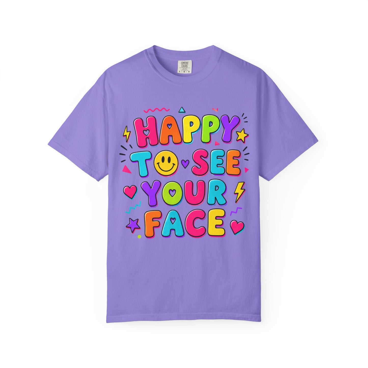 Happy to See Your Face Retro T-Shirt  | Colorful Retro Smiley Typography