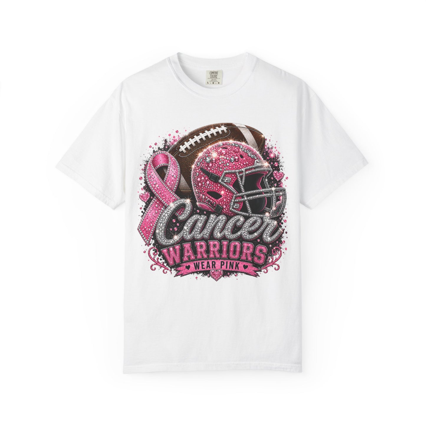 Cancer Warriors Football Helmet T-shirt, Pink Breast Cancer Ribbon Awareness T-Shirt Unixes Crewneck