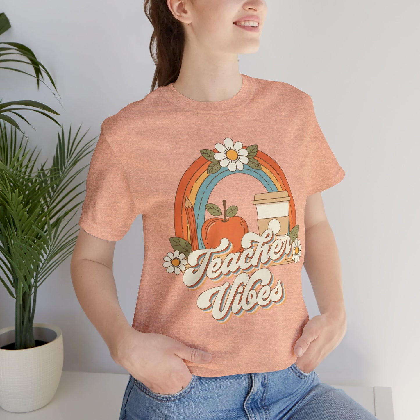 Teacher Vibes Retro Rainbow Apple T-Shirt