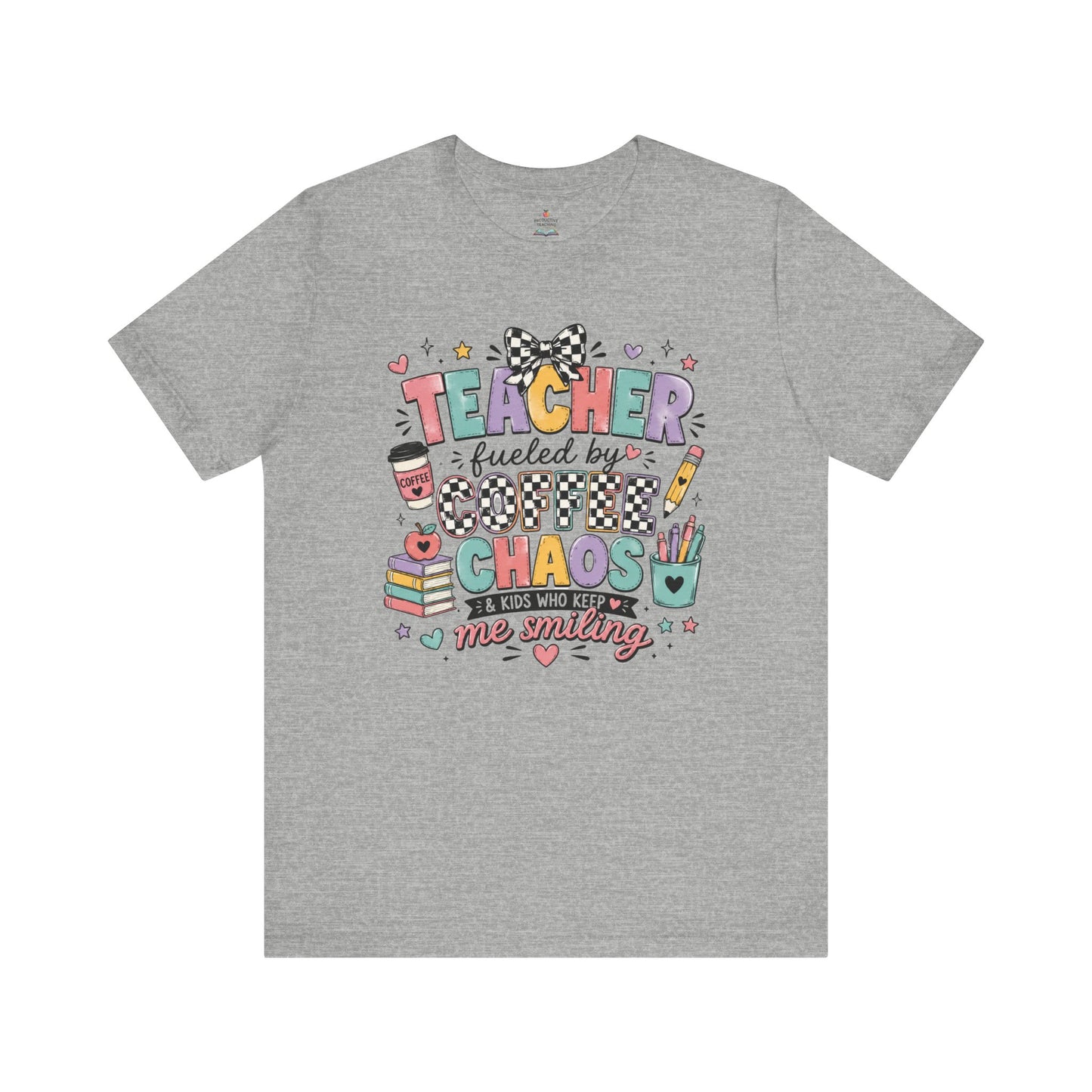 Teacher Fueled by Coffee and Chaos T-Shirt | Cute School Doodles